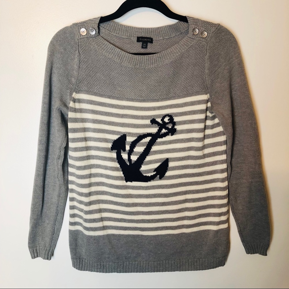 Talbot's Grey Striped Anchor Sweater XS EUC